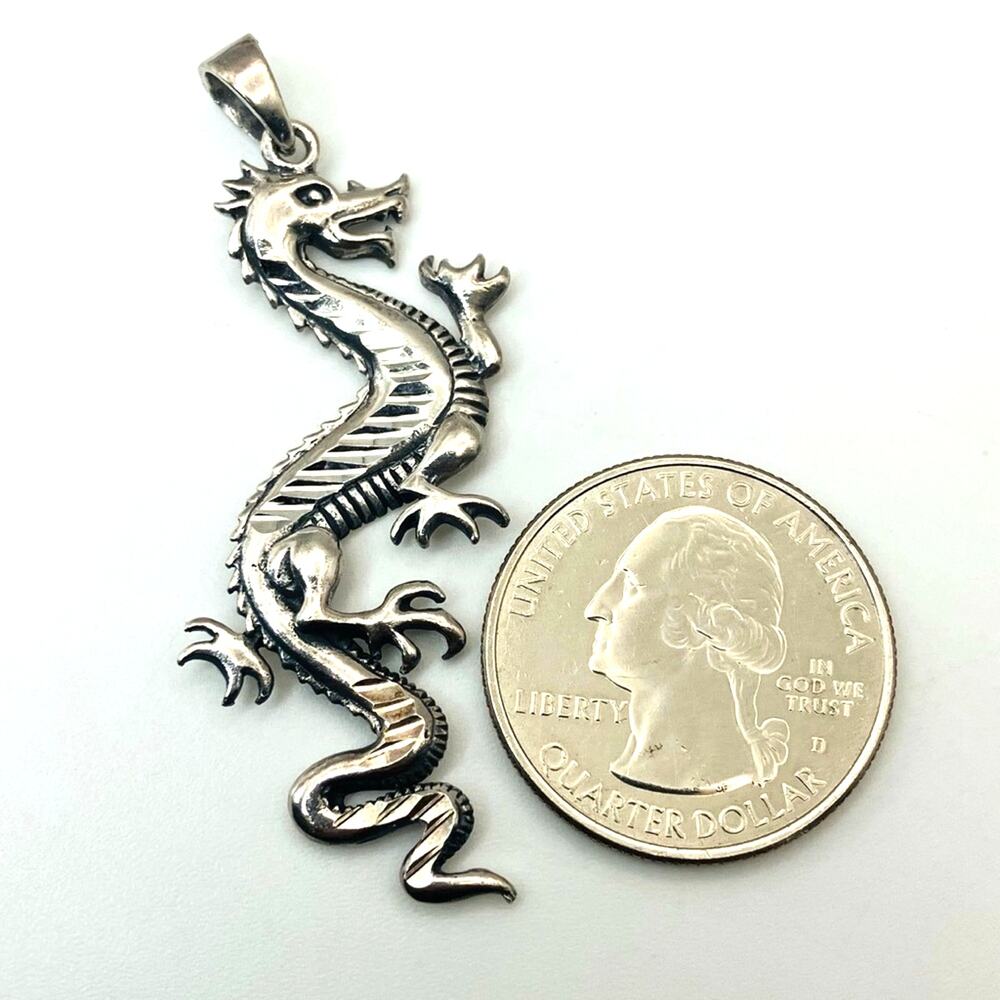 Sterling Silver Chinese Dragon Pendant Necklace 4.9grams